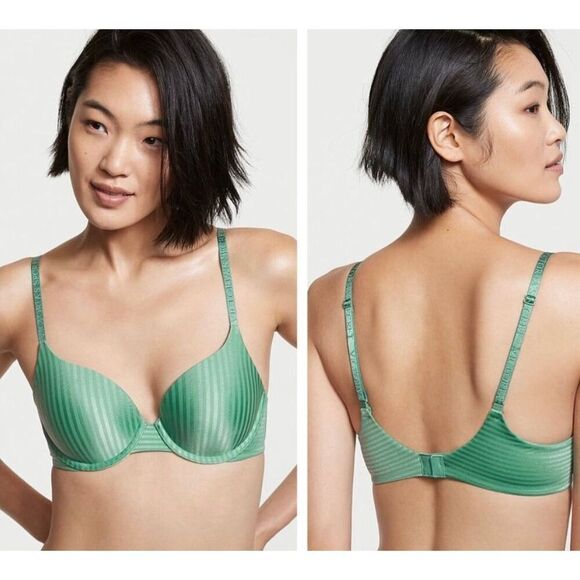 Victoria’s Secret T-shirt Push-Up Full Coverage 38DD Green Striped - Picture 1 of 9